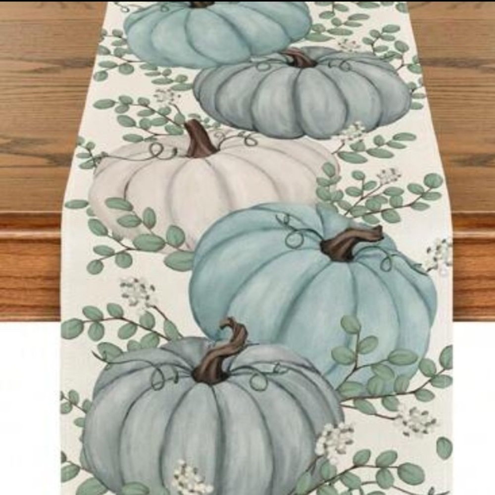 Elegant Pumpkin Table Runner - Blue and White